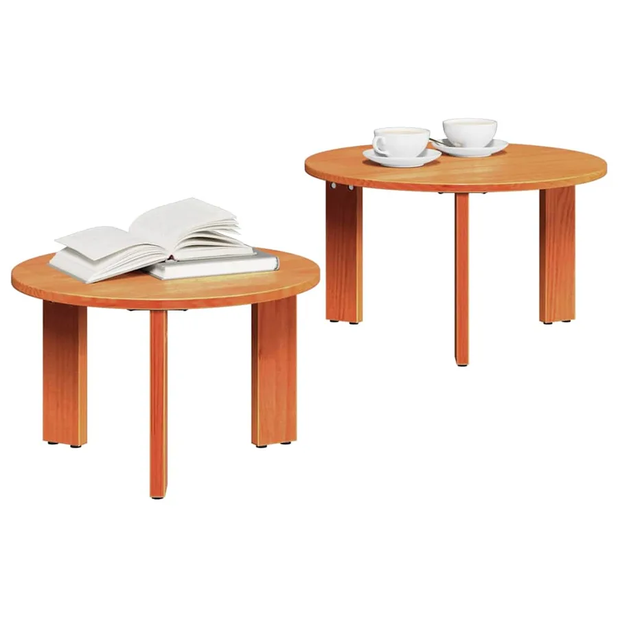 Table basse 2 pcs Brun cire Bois de pin massif - 3