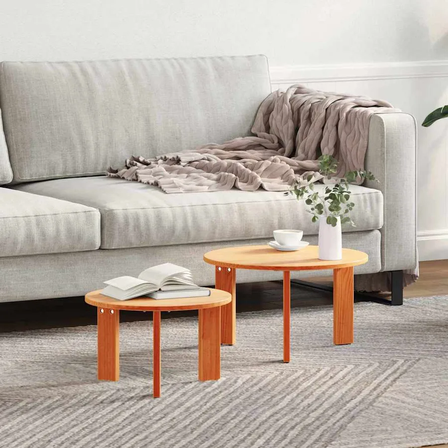 Table basse 2 pcs Brun cire Bois de pin massif - 5