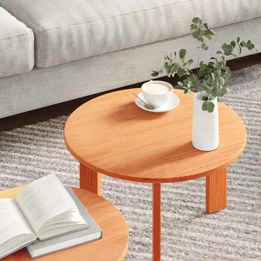 Table basse 2 pcs Brun cire Bois de pin massif - 6