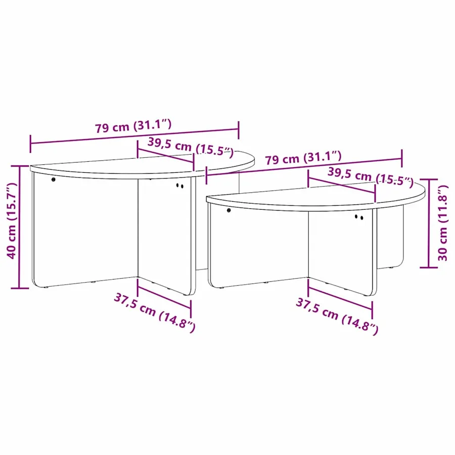 Table basse 2 pcs Brun cire Bois massif en pin - 16