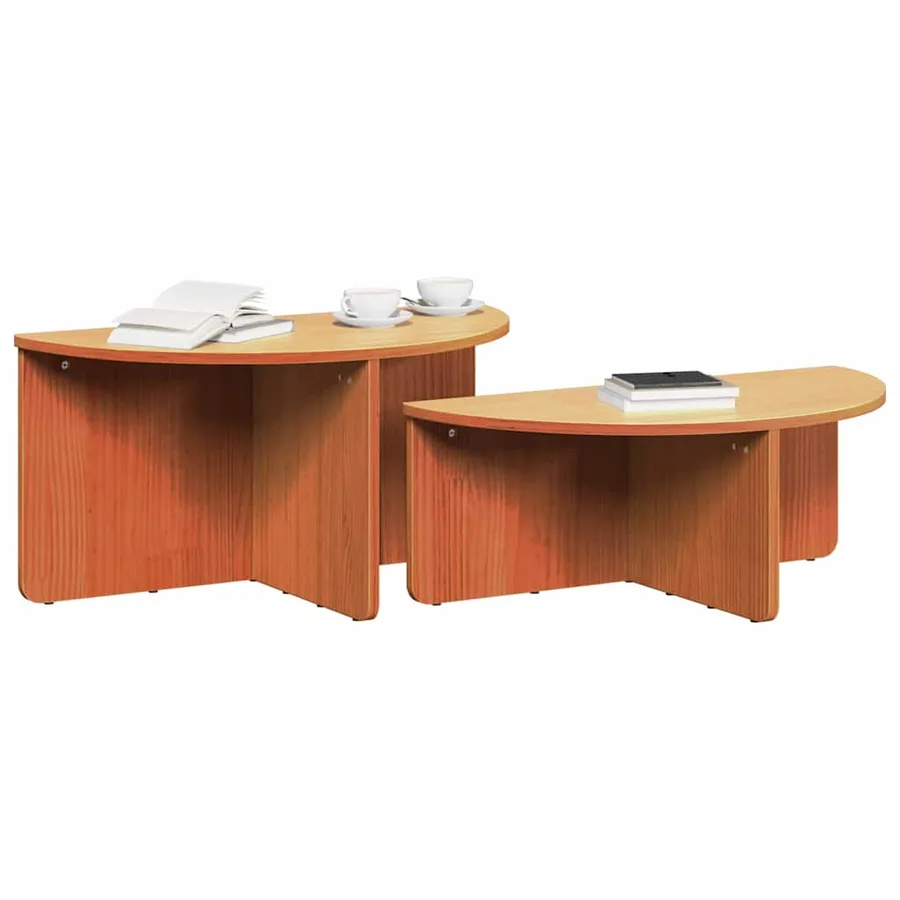 Table basse 2 pcs Brun cire Bois massif en pin - 3