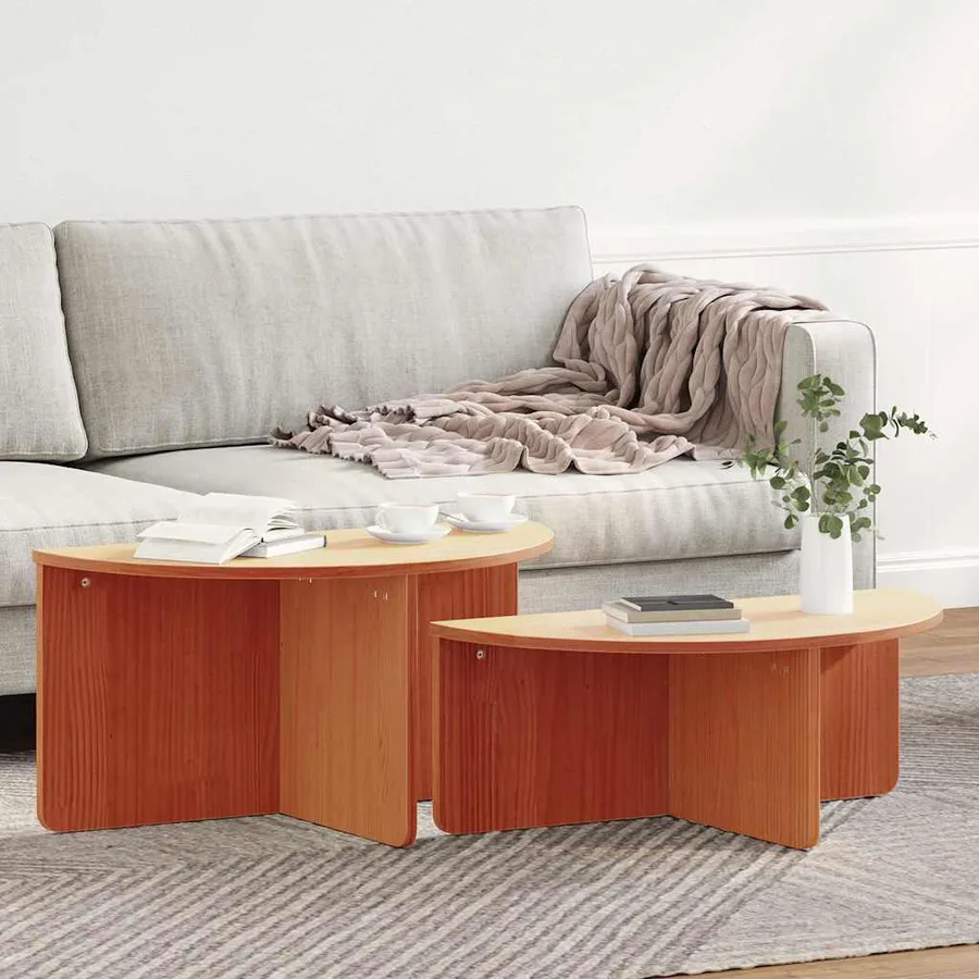 Table basse 2 pcs Brun cire Bois massif en pin - 4