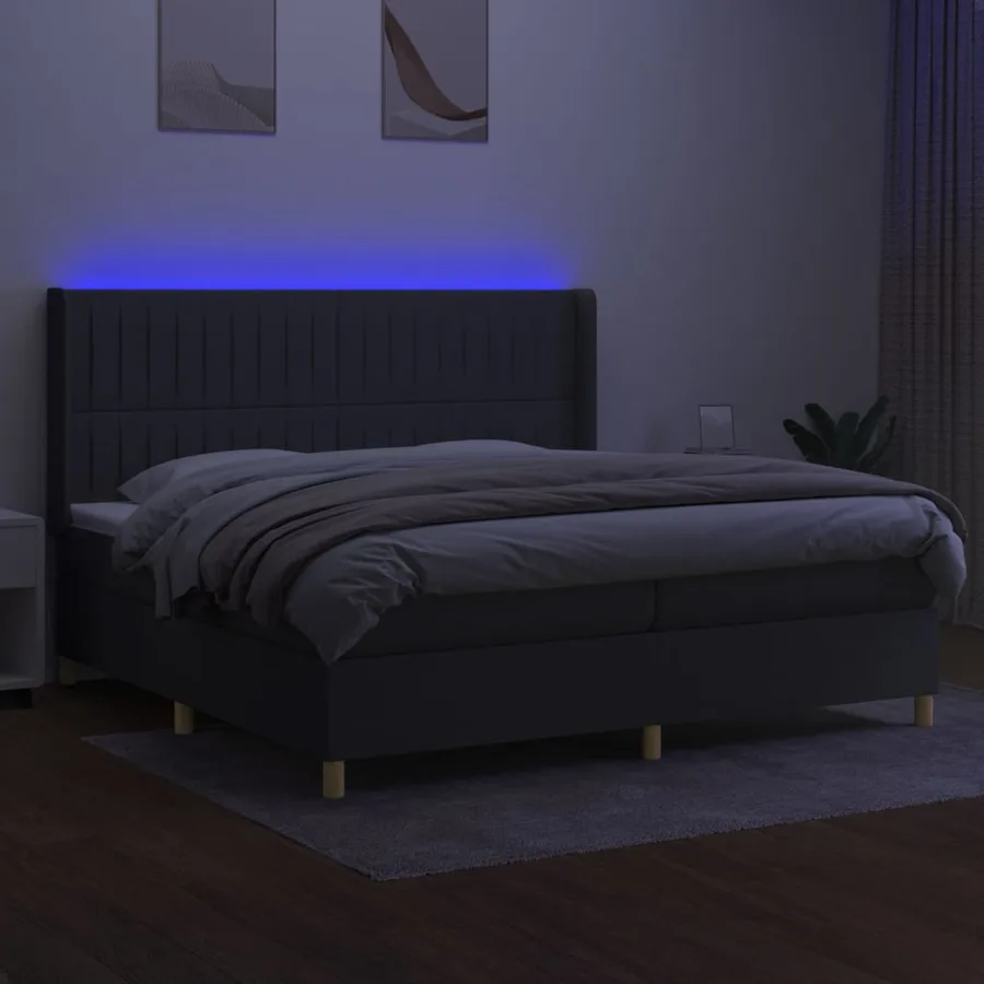 Sommier à lattes de lit matelas LED Gris foncé 200x200 cm Tissu - 3