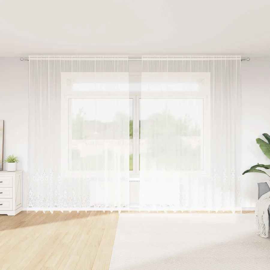 Rideau en Dentelle Floral Blanc 260 x 300 cm Polyester