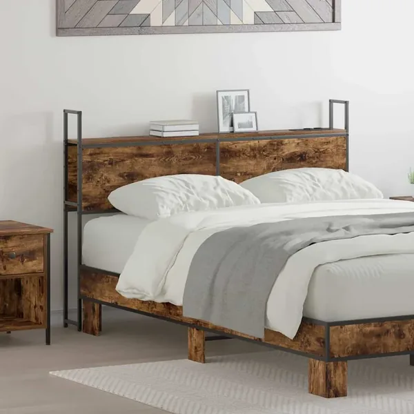 Headboard de Rangement avec Station de Charge Chêne fumé