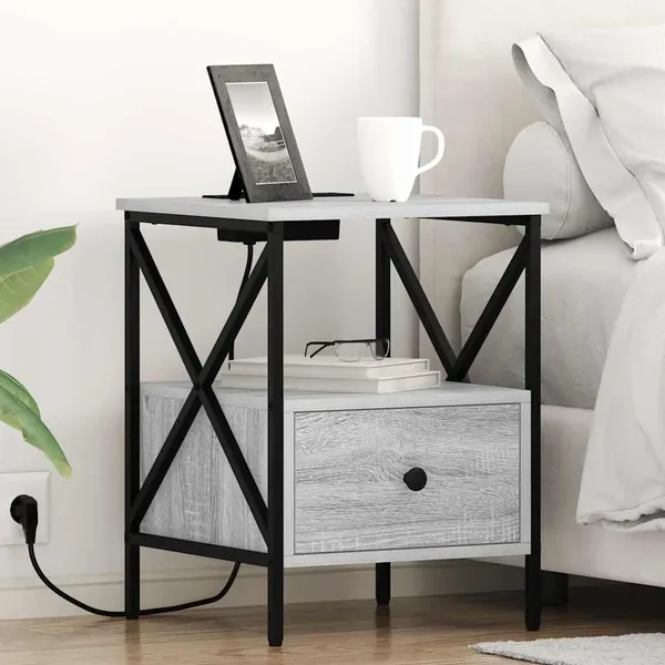Cabinet de chevet avec tiroir Gris Sonoma 41,5 x 40,5 x 55 cm