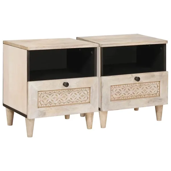 Table de chevet 2 pcs Blanc 40 x 33 x 46 cm Bois d'ingénierie