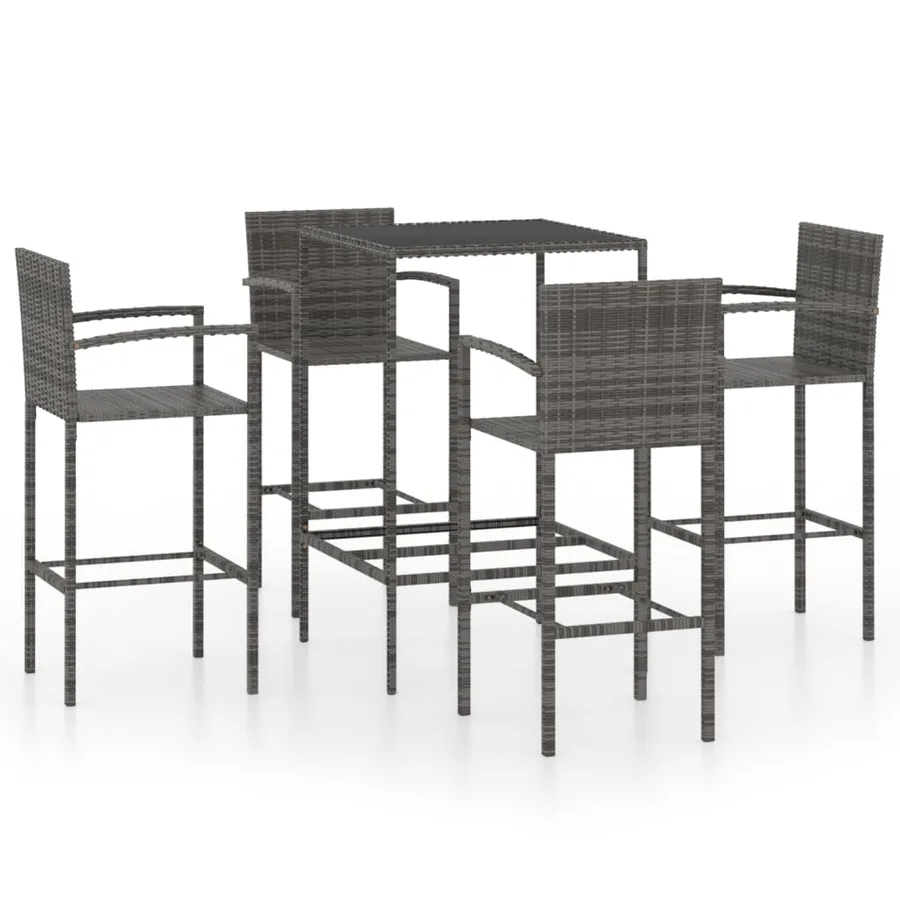 Ensemble de bar de jardin 5 pcs Résine tressée Gris - 2