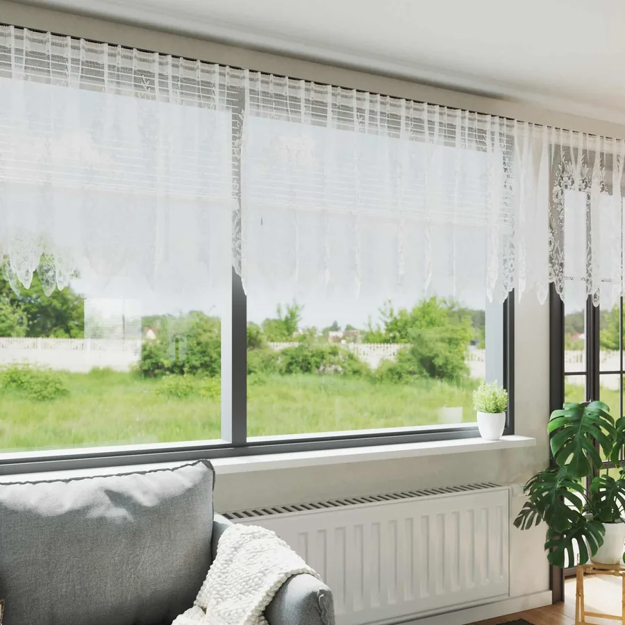 Rideau en Dentelle Floral Blanc 100 x 600 cm Polyester