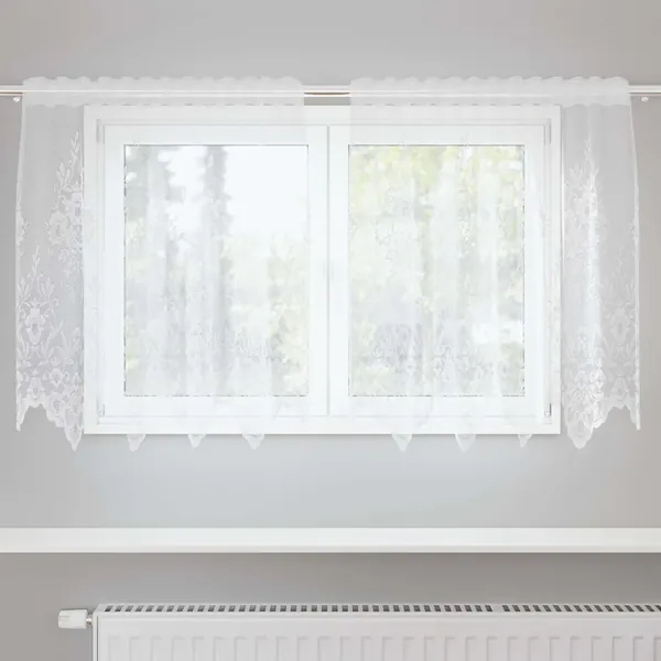 Rideau en Dentelle Floral Blanc 120 x 150 cm Polyester
