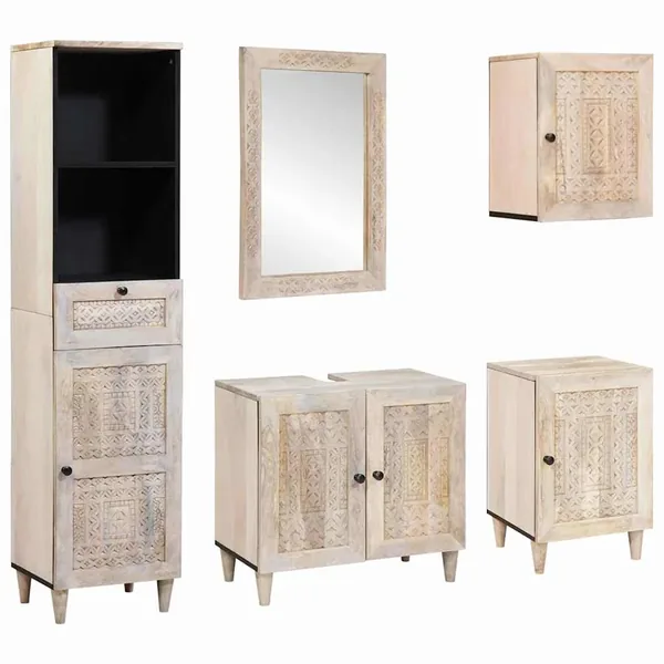 Ensemble de mobilier de salle de bain avec tiroir 5 pcs Blanc