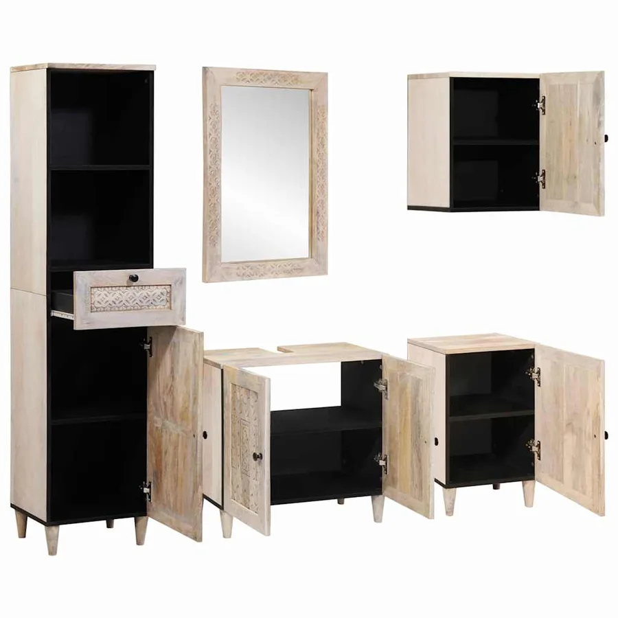 Ensemble de mobilier de salle de bain avec tiroir 5 pcs Blanc - 2