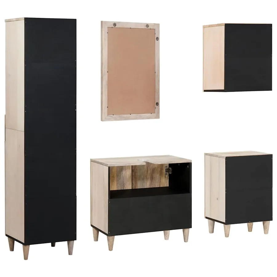 Ensemble de mobilier de salle de bain avec tiroir 5 pcs Blanc - 9