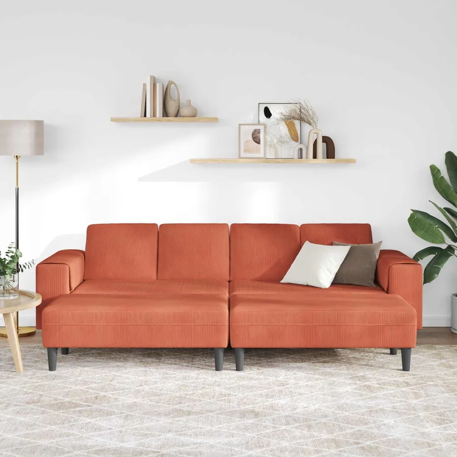 Canapé Rouge orange 250 x 188 x 76 cm Tissu en velours côtelé - 3