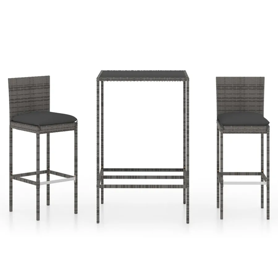 Ensemble de bar de jardin 3 pcs et coussins Résine tressée Gris - 2