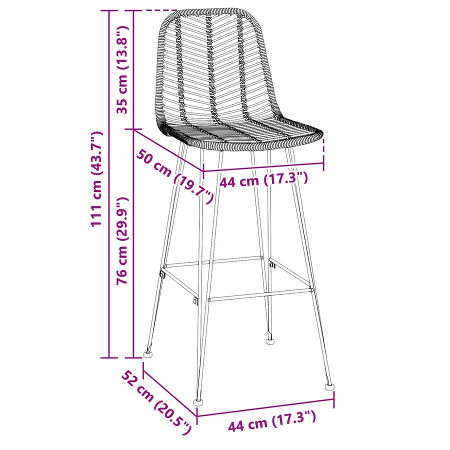 Chaise de bar 2 pcs 44 x 52 x 111 cm Rotin et métal - 11