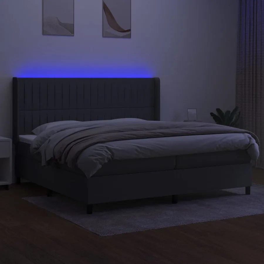 Sommier à lattes de lit matelas LED Gris foncé 200x200 cm Tissu - 3
