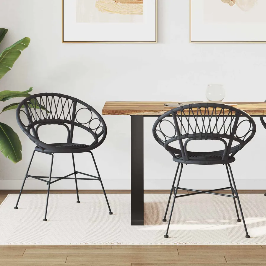 Chaise de salle à manger 2 pcs Rotin et métal Noir