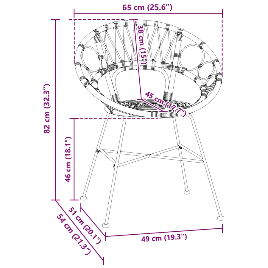 Chaise de salle à manger 2 pcs Rotin et métal Noir - 11