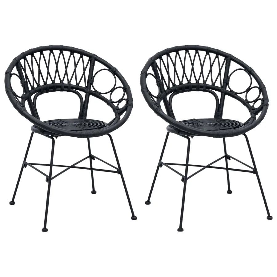 Chaise de salle à manger 2 pcs Rotin et métal Noir - 2