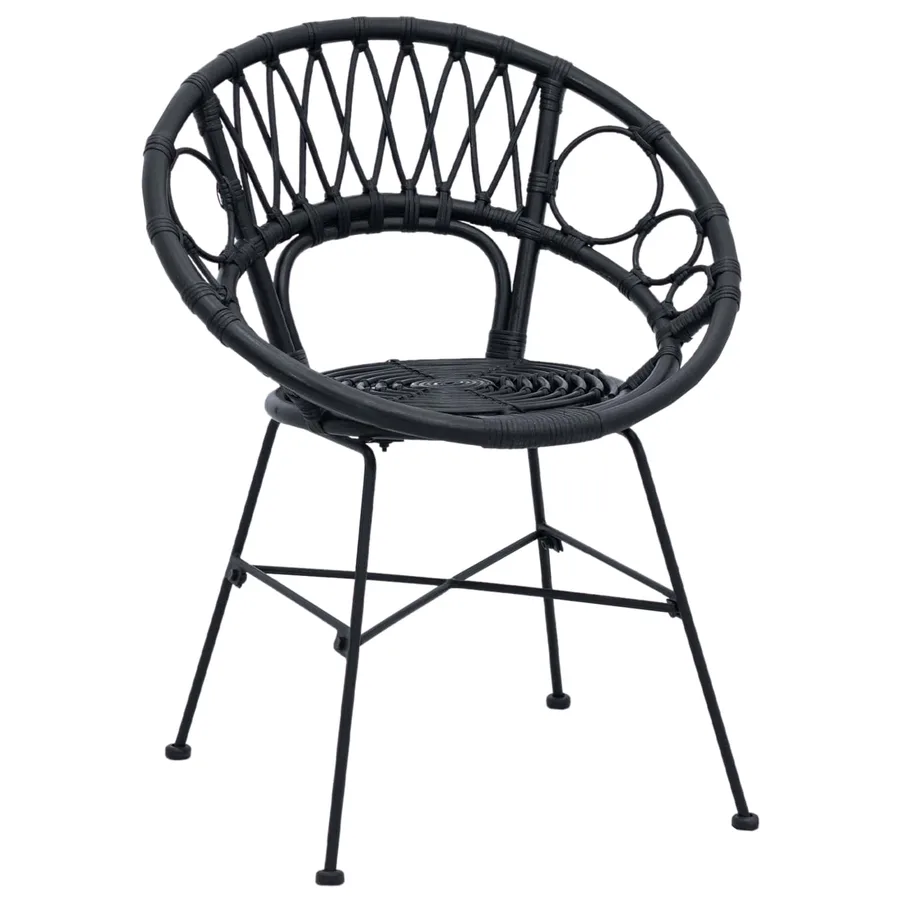 Chaise de salle à manger 2 pcs Rotin et métal Noir - 4