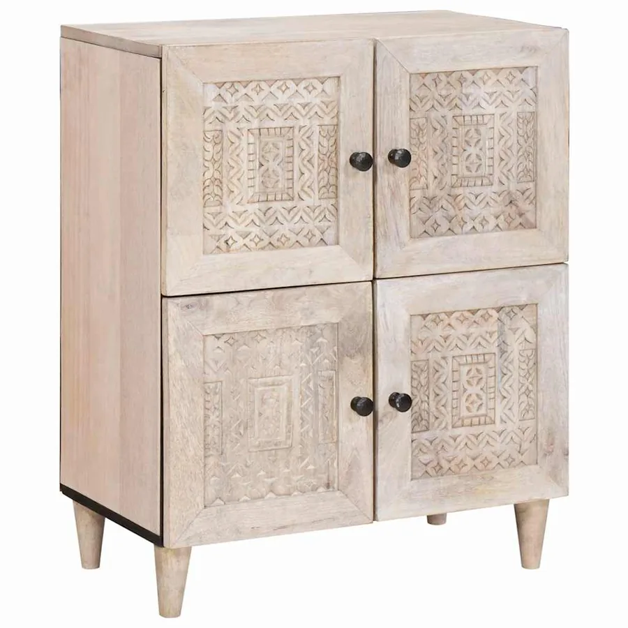 Buffet Blanc Blanchi 60 x 33 x 75 cm Bois de mangue massif