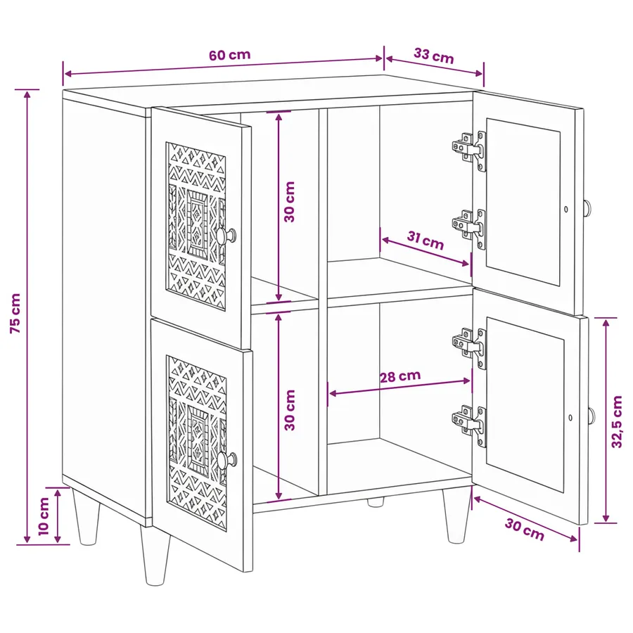 Buffet Blanc Blanchi 60 x 33 x 75 cm Bois de mangue massif - 11