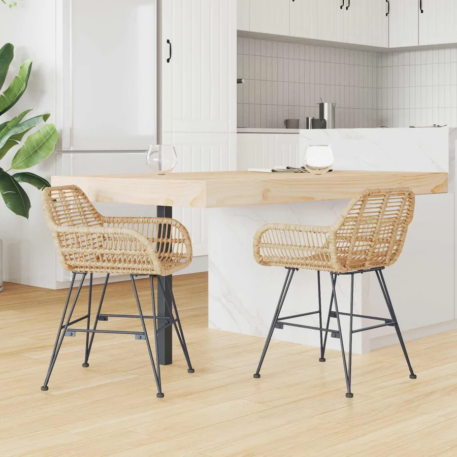 Chaise de salle à manger 2 pcs Rotin et métal Naturel - 3
