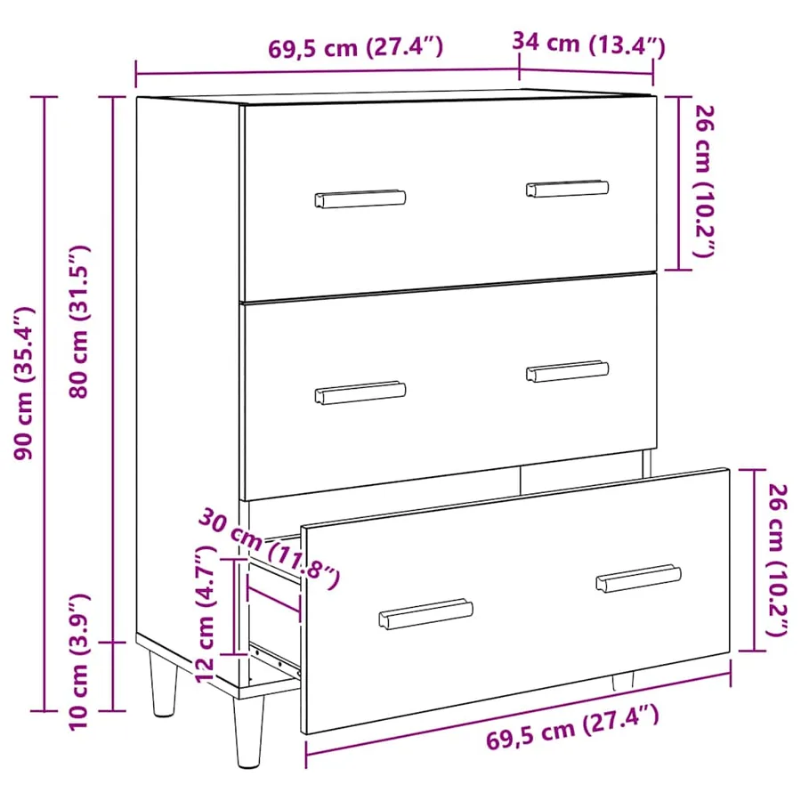 Buffet Chêne noir 69,5 x 34 x 90 cm Bois d'ingénierie - 15