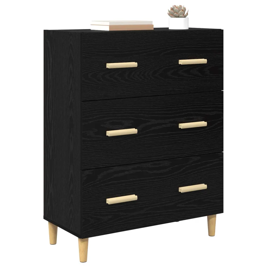 Buffet Chêne noir 69,5 x 34 x 90 cm Bois d'ingénierie - 3