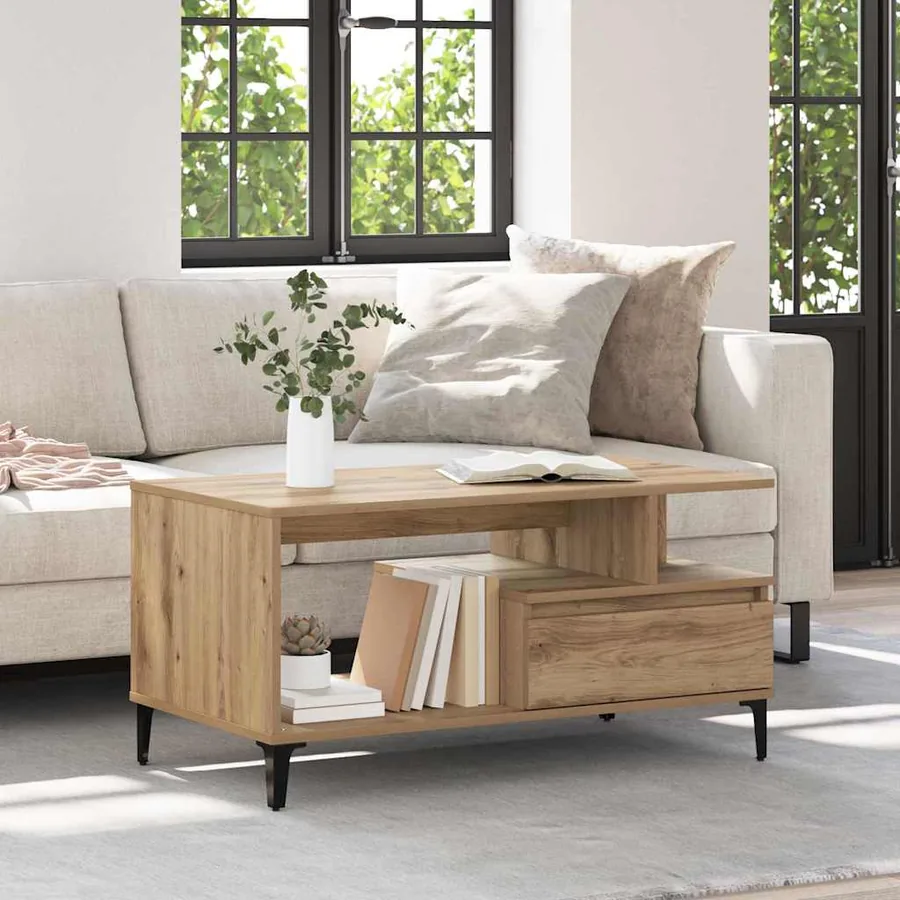 Table basse Chêne artisanal 90 x 49 x 45 cm Bois d'ingénierie