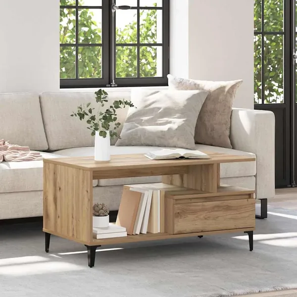 Table basse Chêne artisanal 90 x 49 x 45 cm Bois d'ingénierie