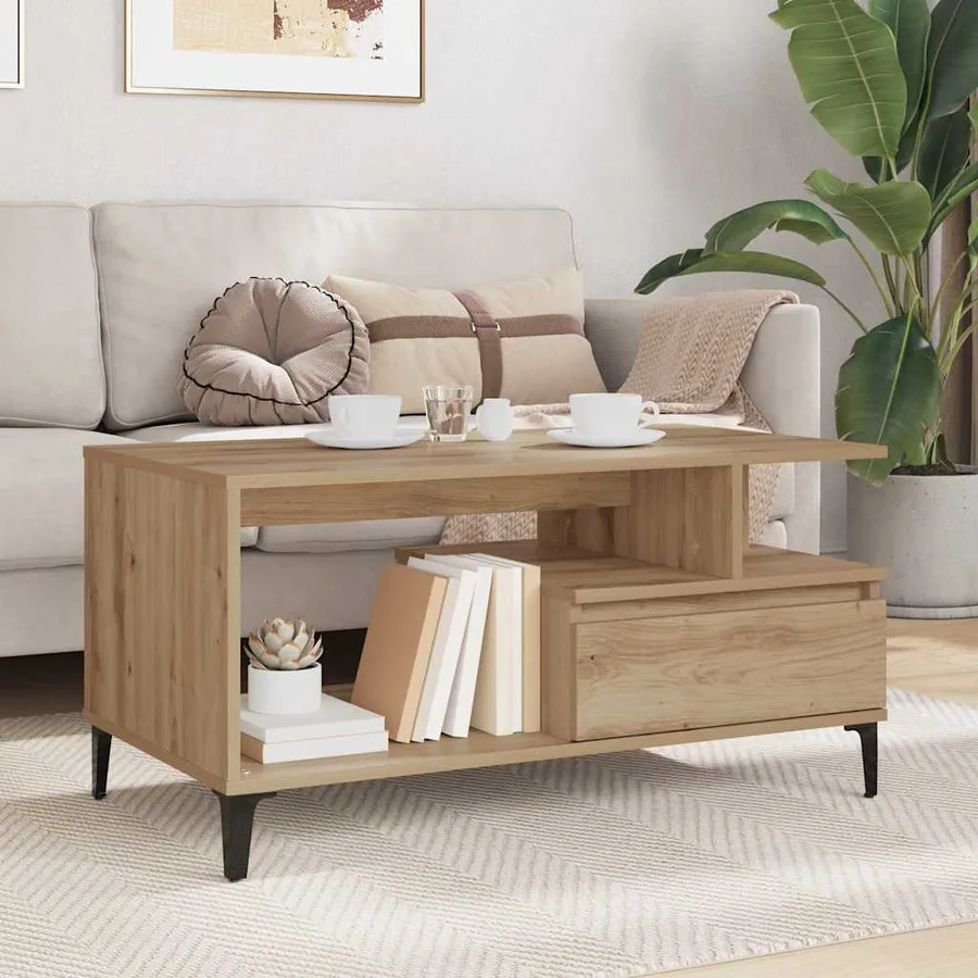 Table basse Chêne artisanal 90 x 49 x 45 cm Bois d'ingénierie - 4