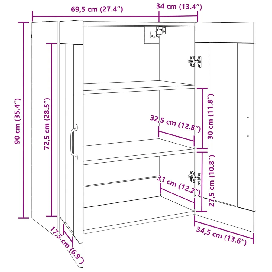 Armoire de rangement Chêne artisanal 69,5 x 34 x 90 cm - 12