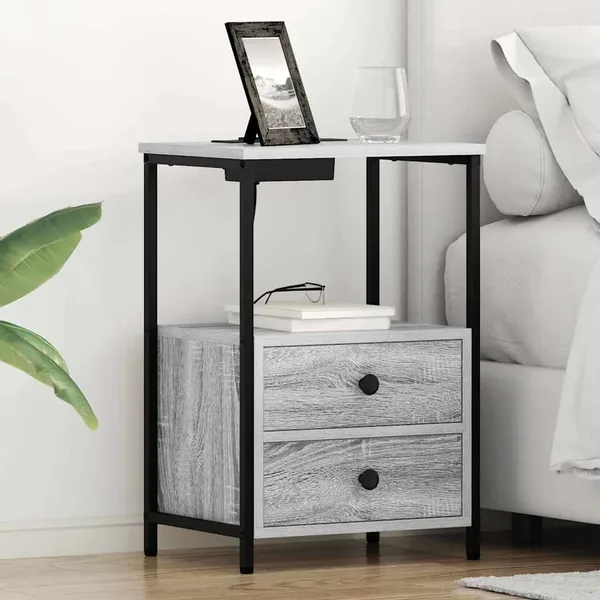 Cabinet de chevet avec tiroir 2 pcs Gris Sonoma 40 x 31 x 60 cm
