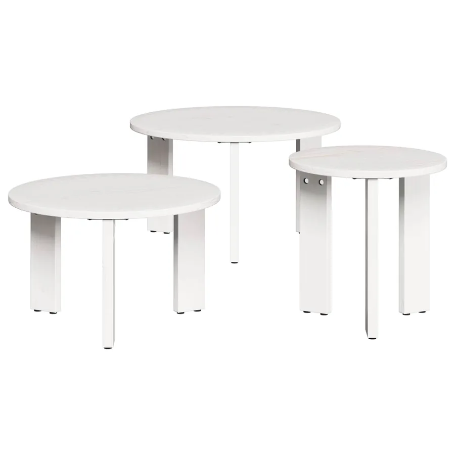 Table basse 3 pcs Blanc Bois massif en pin