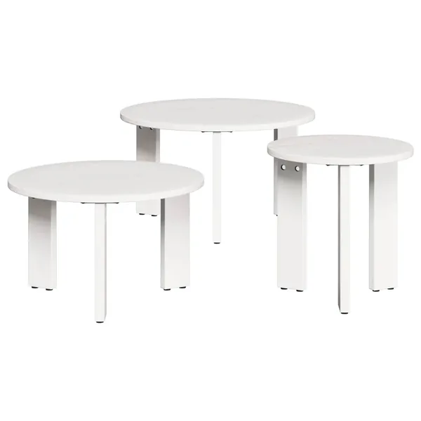 Table basse 3 pcs Blanc Bois massif en pin