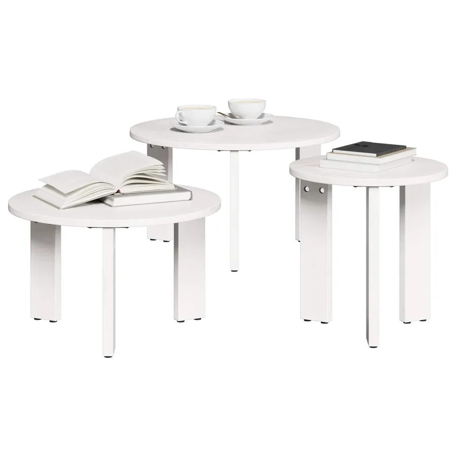 Table basse 3 pcs Blanc Bois massif en pin - 2