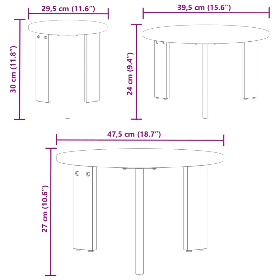 Table basse 3 pcs Blanc Bois massif en pin - 4