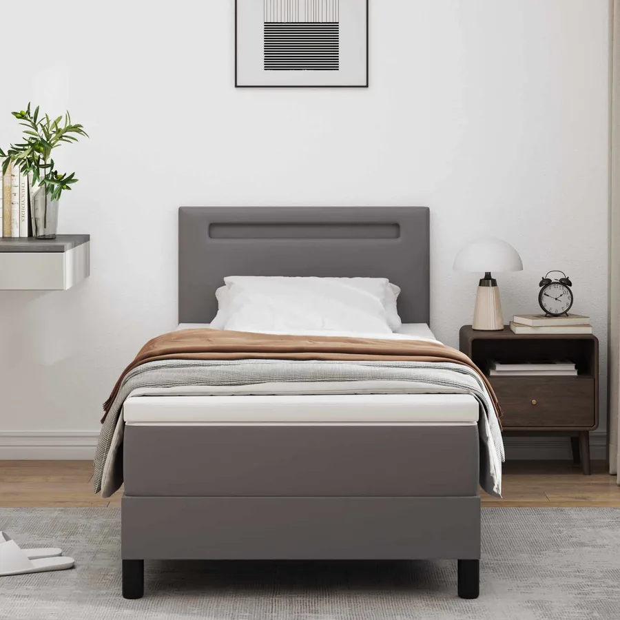 Lit à ressorts avec matelas Gris 90 x 200 cm Simili cuir