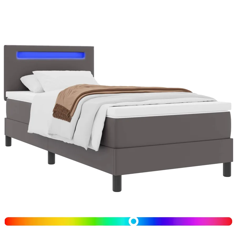 Lit à ressorts avec matelas Gris 90 x 200 cm Simili cuir - 2