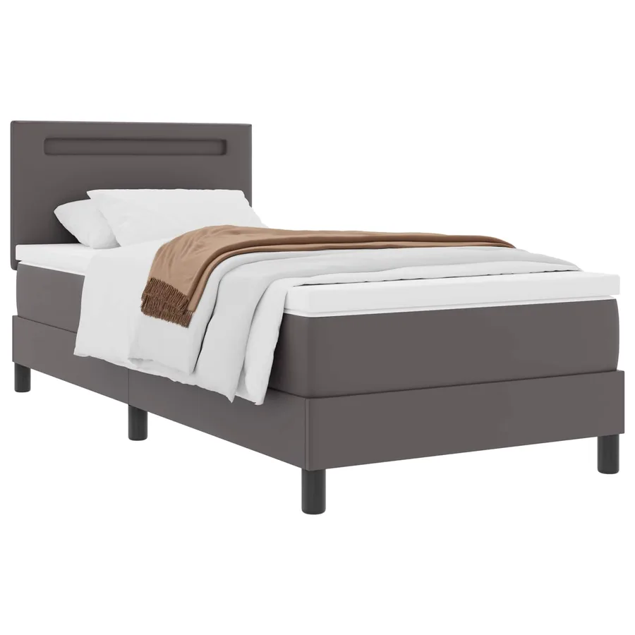 Lit à ressorts avec matelas Gris 90 x 200 cm Simili cuir - 3