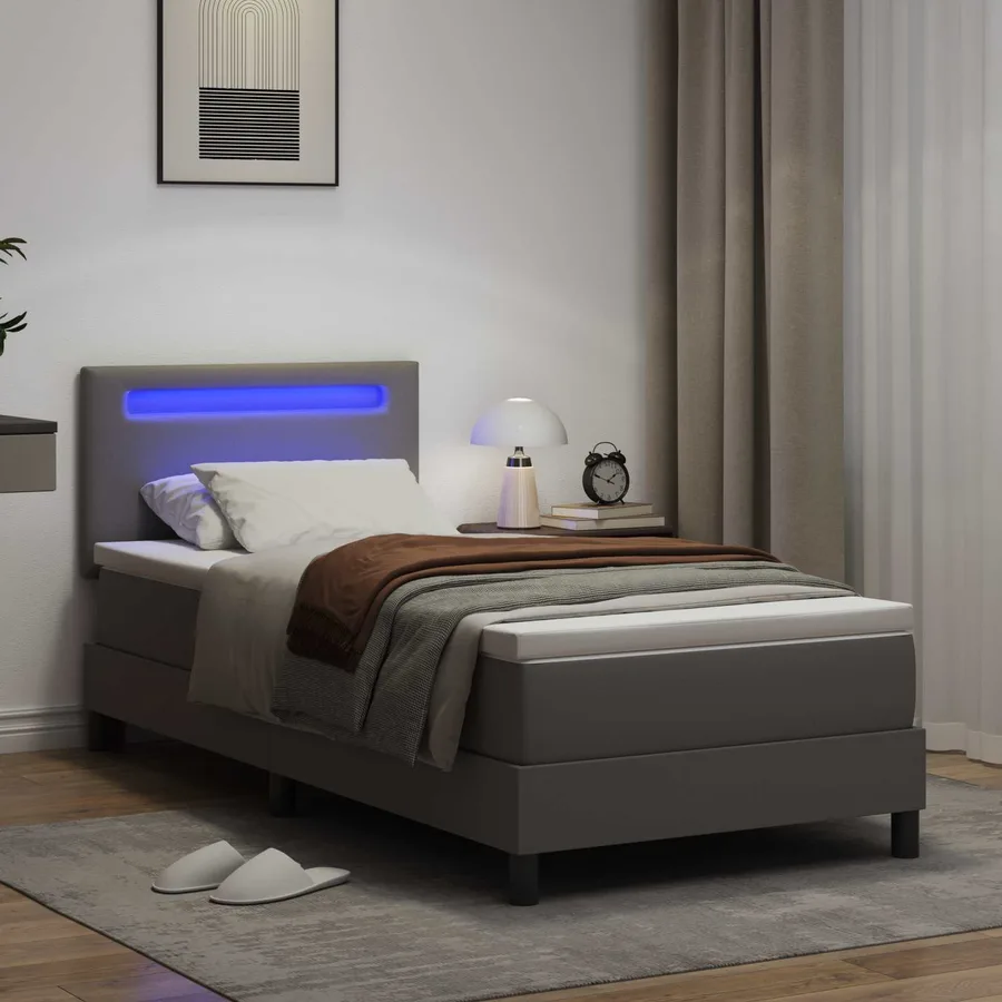 Lit à ressorts avec matelas Gris 90 x 200 cm Simili cuir - 4