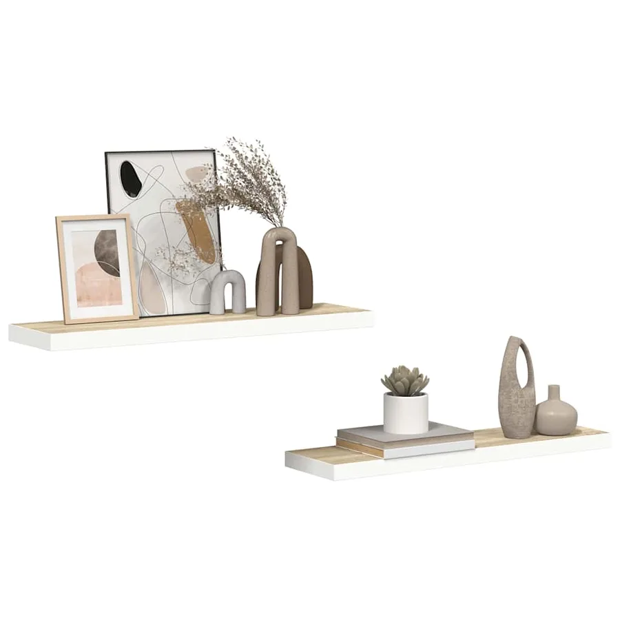 Étagères flottantes 2 pcs Chêne et blanc 90x23,5x3,8 cm MDF - 5