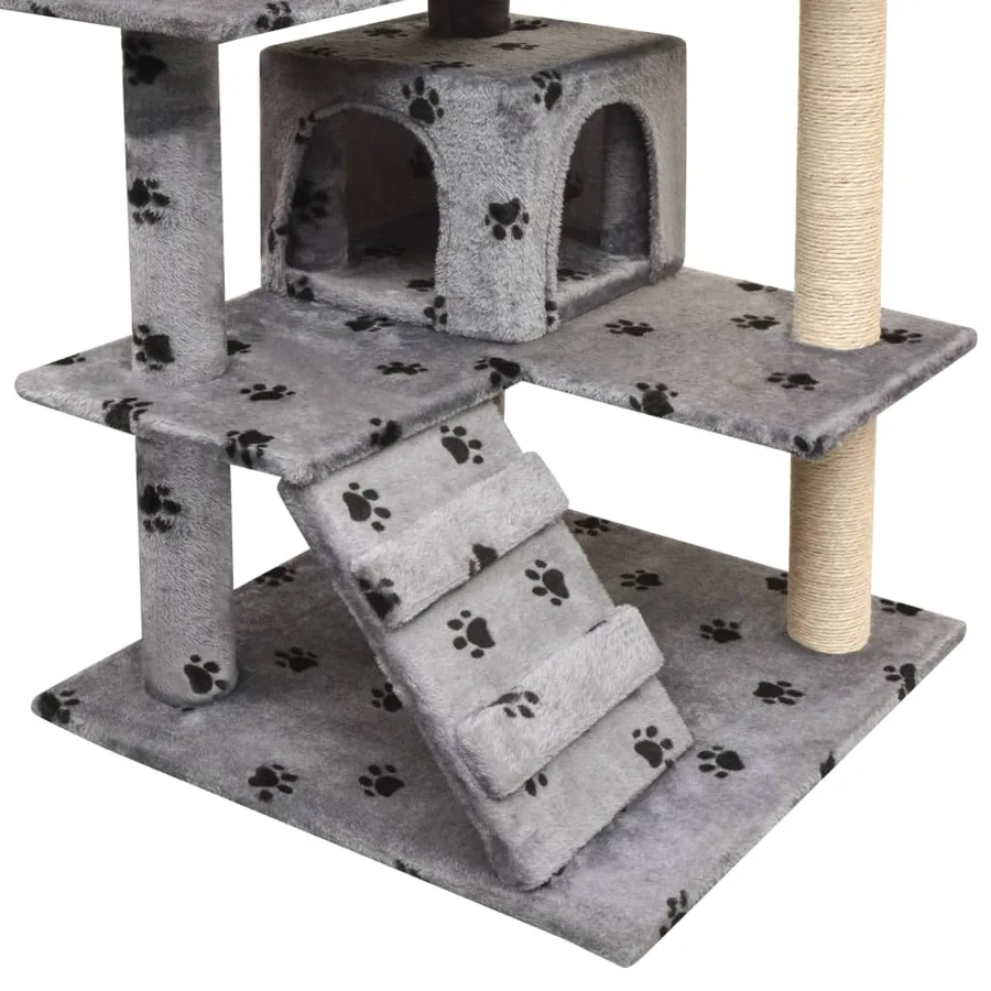 Arbre à chat et griffoir Sisal 125 cm Empreintes de pattes Gris - 3