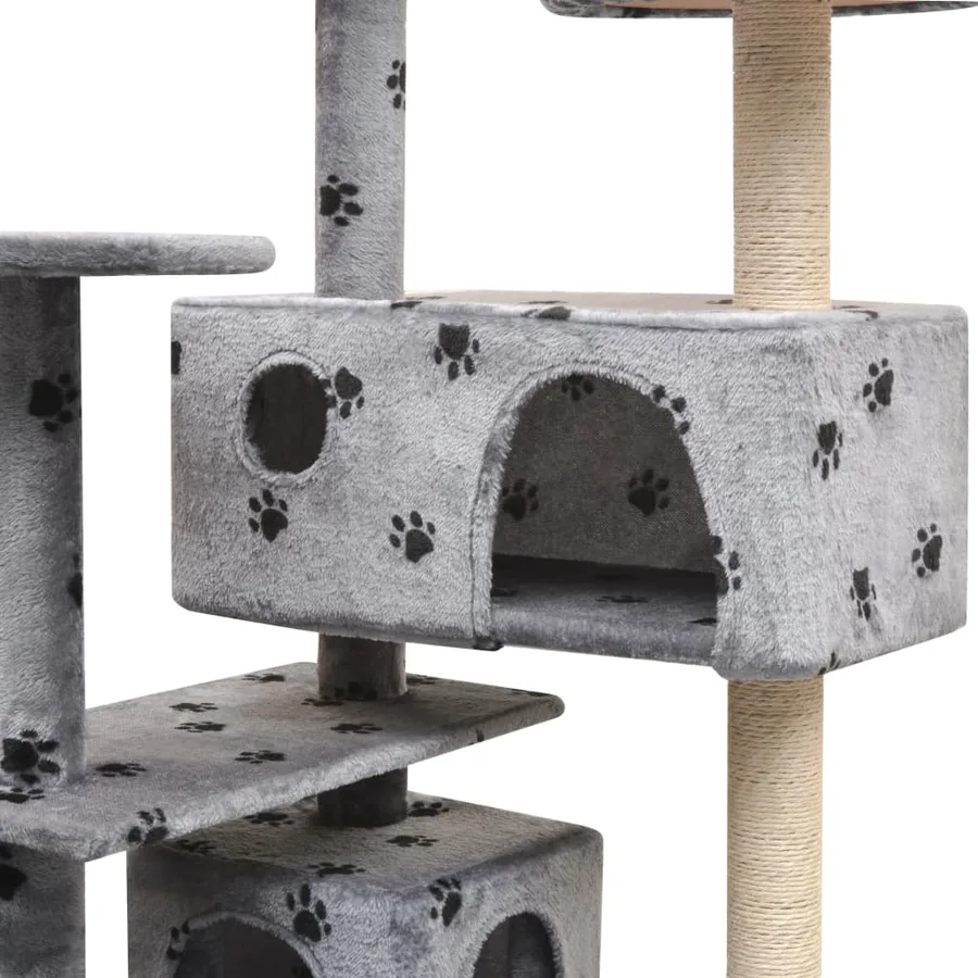 Arbre à chat et griffoir Sisal 125 cm Empreintes de pattes Gris - 4