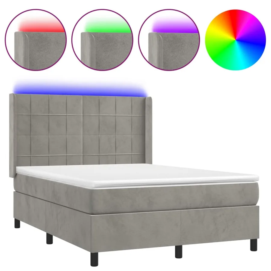 Sommier à lattes de lit matelas et LED Gris clair 140x190 cm - 2