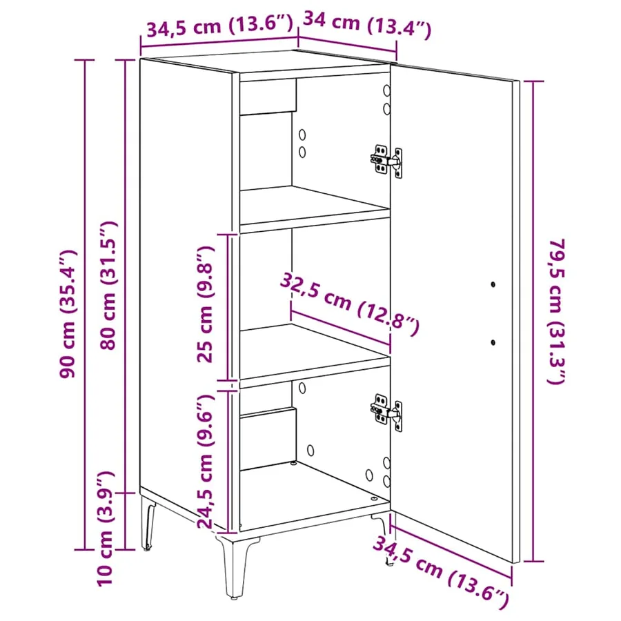 Buffet Chêne artisanal 34,5 x 34 x 90 cm Bois d'ingénierie - 17