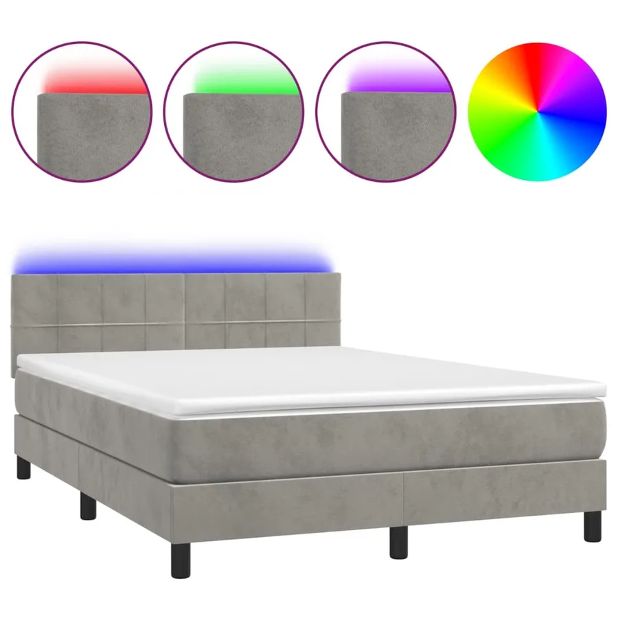 Sommier à lattes de lit avec matelas LED Gris clair 140x200 cm - 2