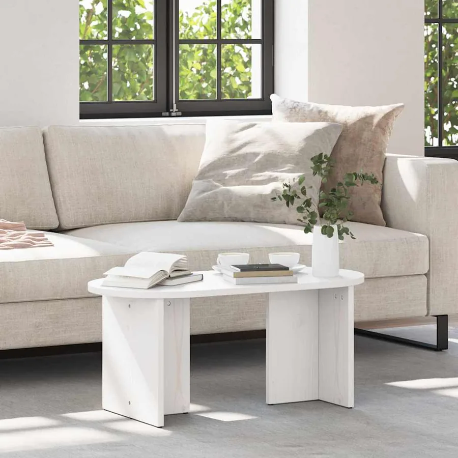 Table basse Blanc 80 x 39,5 x 35 cm Bois de pin massif